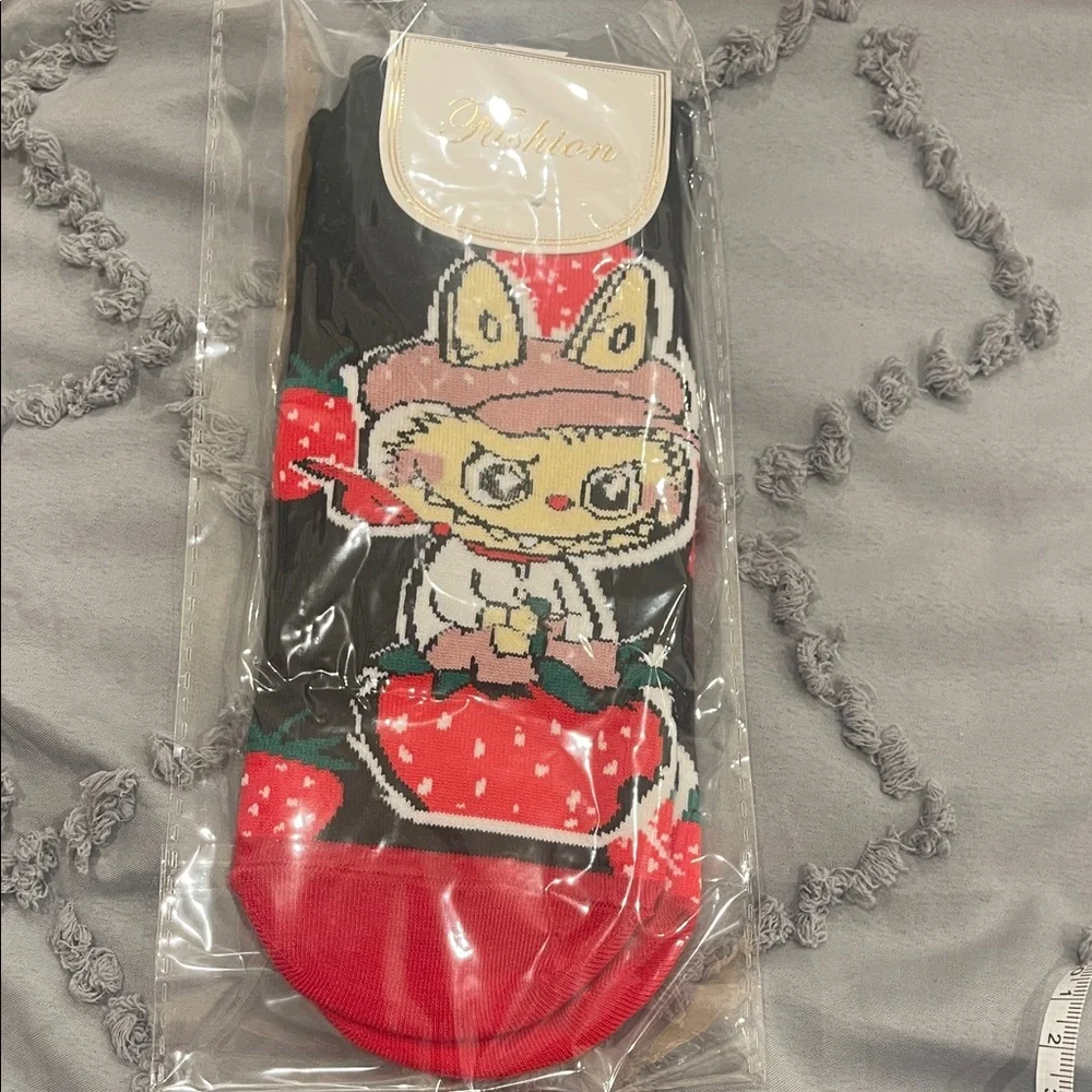Kids Cartoon Labubu monsters Character Socks - Red and Black nwt